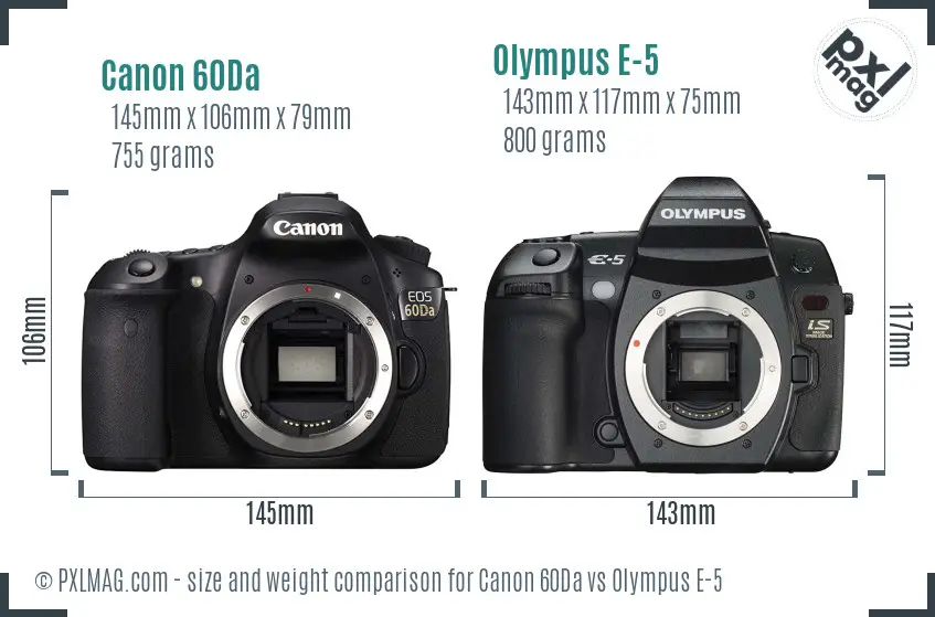 Canon 60Da vs Olympus E-5 size comparison