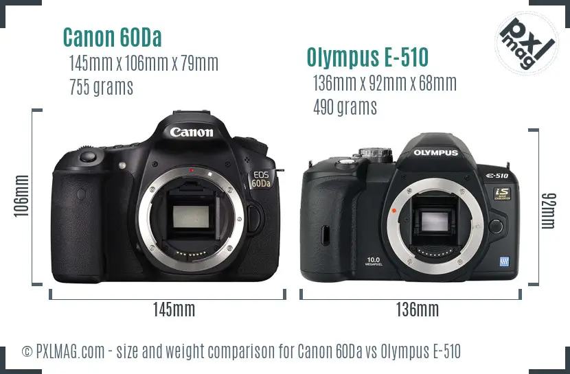 Canon 60Da vs Olympus E-510 size comparison