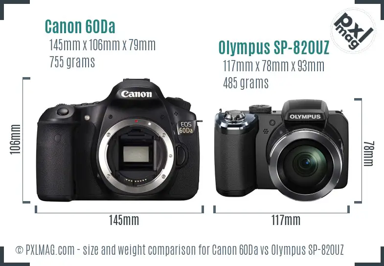 Canon 60Da vs Olympus SP-820UZ size comparison