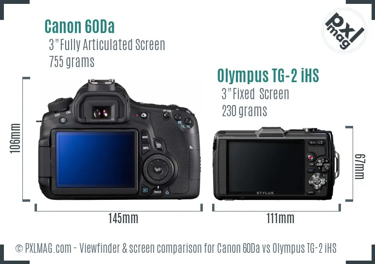 Canon 60Da vs Olympus TG-2 iHS Screen and Viewfinder comparison