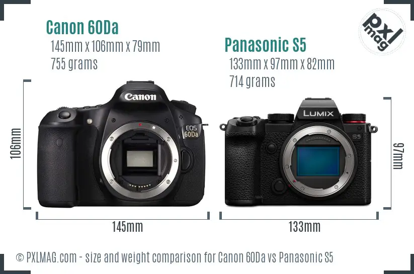 Canon 60Da vs Panasonic S5 size comparison Canon 60Da vs Panasonic S5 size comparison