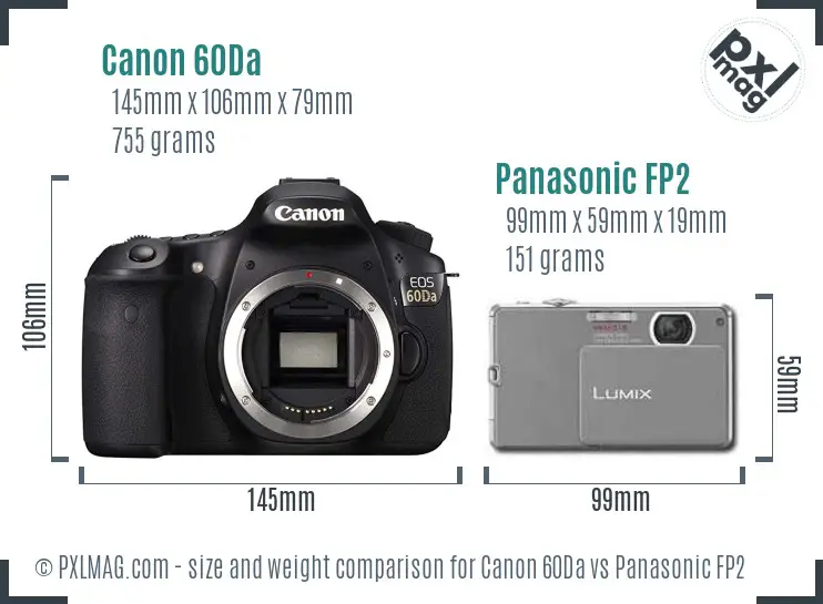 Canon 60Da vs Panasonic FP2 size comparison