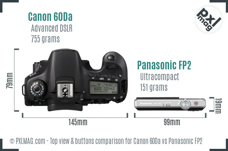 Canon 60Da vs Panasonic FP2 top view buttons comparison