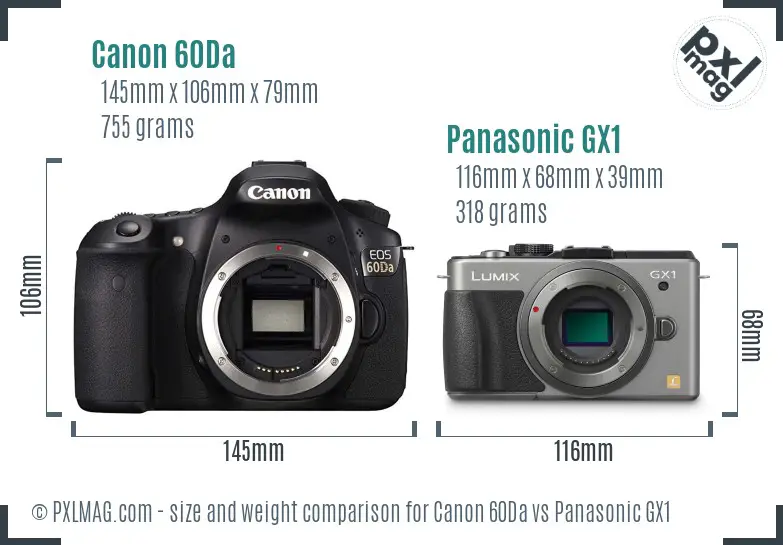 Canon 60Da vs Panasonic GX1 size comparison