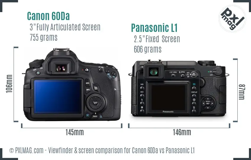 Canon 60Da vs Panasonic L1 Screen and Viewfinder comparison