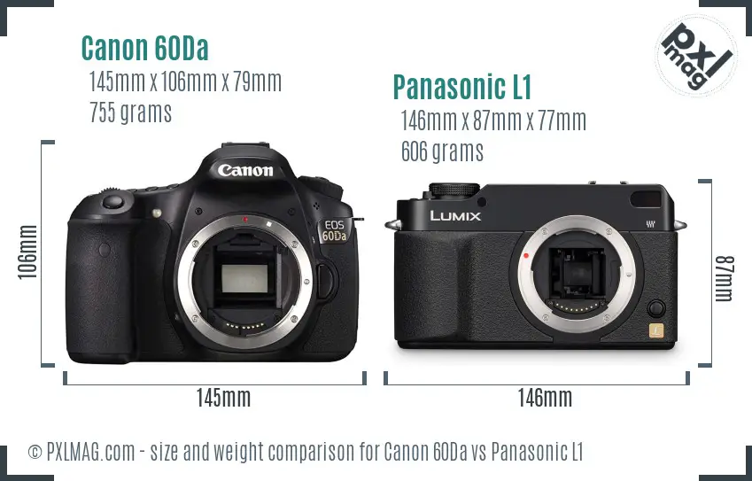 Canon 60Da vs Panasonic L1 size comparison