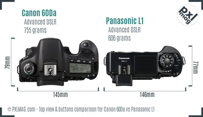 Canon 60Da vs Panasonic L1 top view buttons comparison