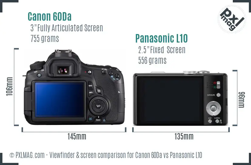 Canon 60Da vs Panasonic L10 Screen and Viewfinder comparison