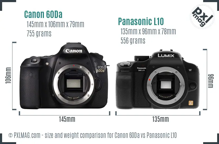 Canon 60Da vs Panasonic L10 size comparison