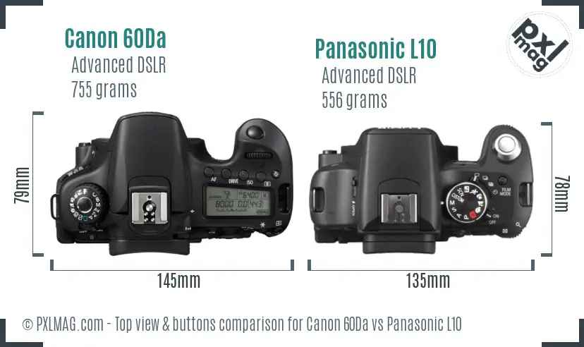 Canon 60Da vs Panasonic L10 top view buttons comparison