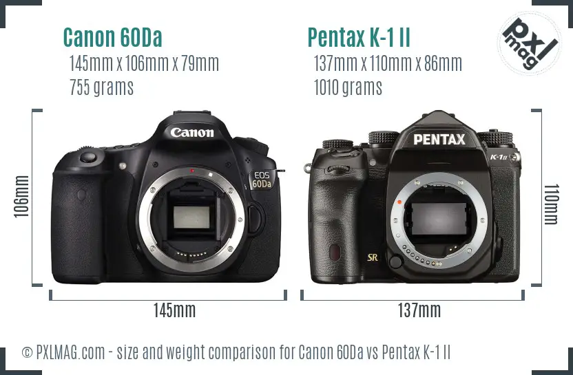 Canon 60Da vs Pentax K-1 II size comparison