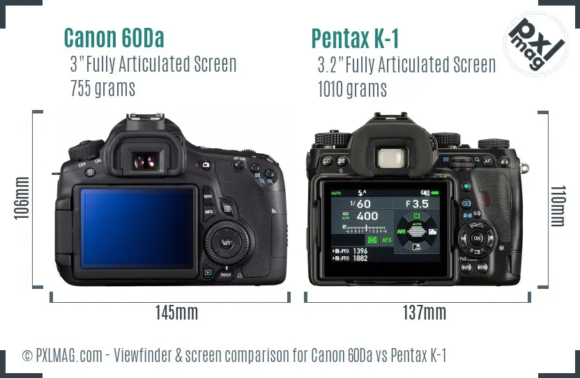 Canon 60Da vs Pentax K-1 Screen and Viewfinder comparison