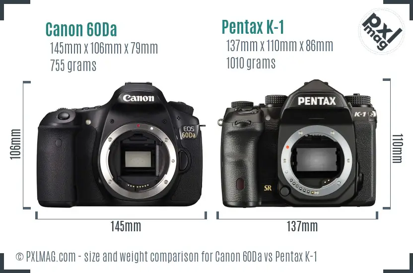 Canon 60Da vs Pentax K-1 size comparison