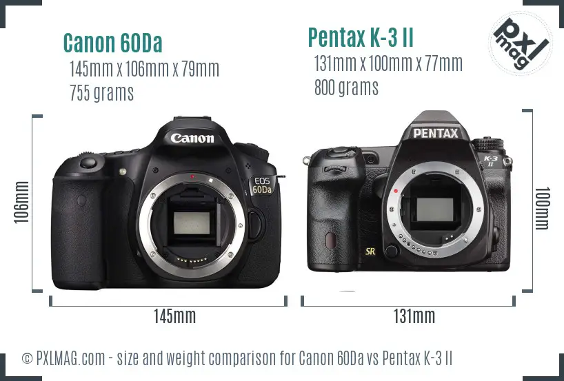 Canon 60Da vs Pentax K-3 II size comparison