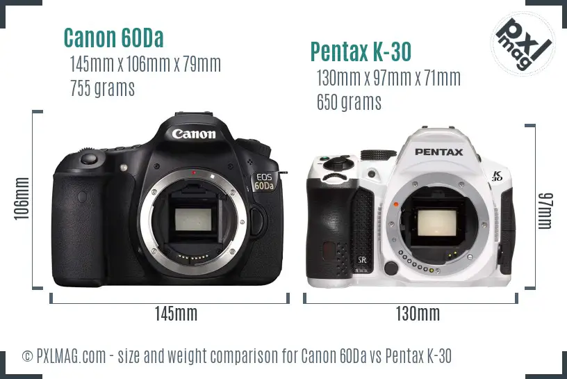 Canon 60Da vs Pentax K-30 size comparison