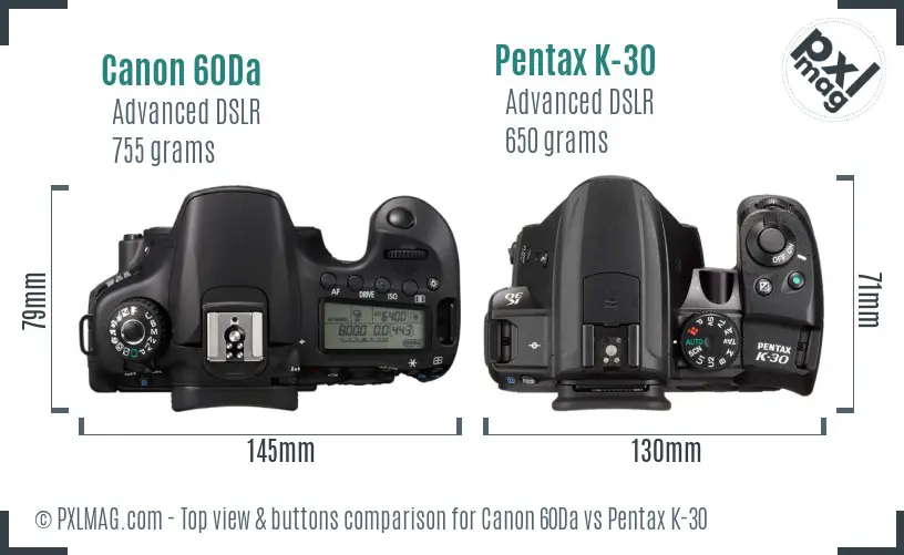 Canon 60Da vs Pentax K-30 top view buttons comparison