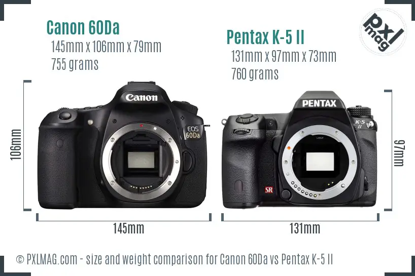 Canon 60Da vs Pentax K-5 II size comparison