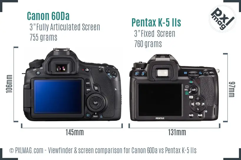 Canon 60Da vs Pentax K-5 IIs Screen and Viewfinder comparison