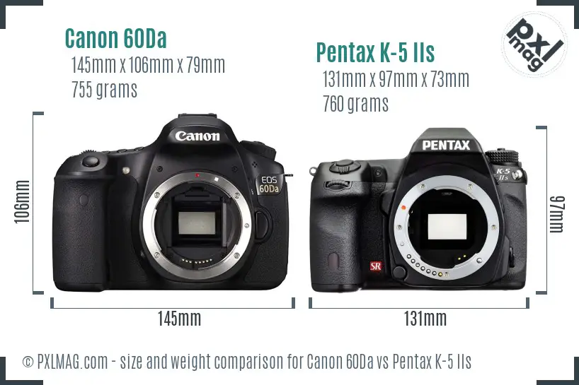 Canon 60Da vs Pentax K-5 IIs size comparison