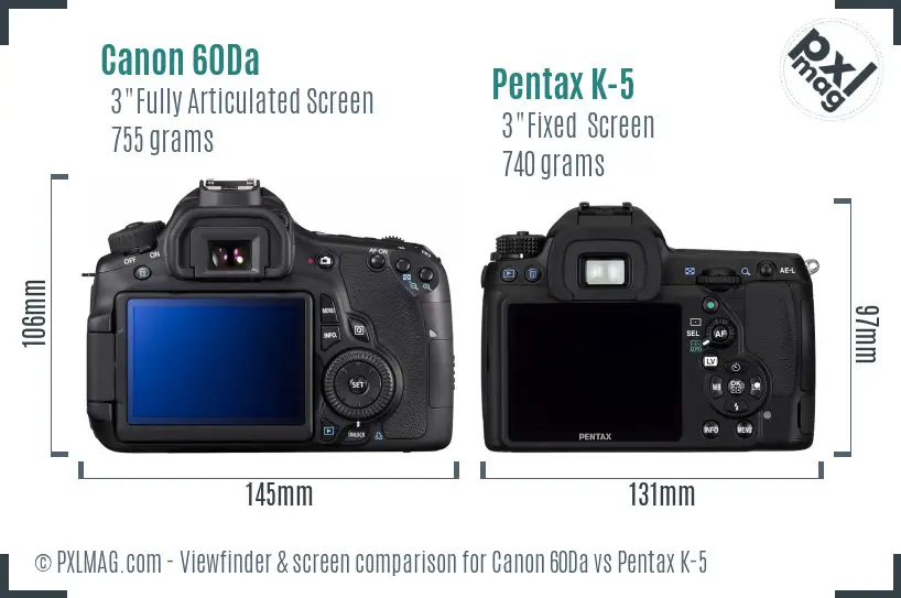 Canon 60Da vs Pentax K-5 Screen and Viewfinder comparison