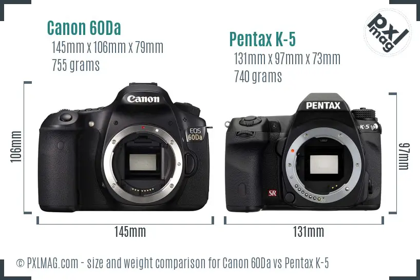 Canon 60Da vs Pentax K-5 size comparison