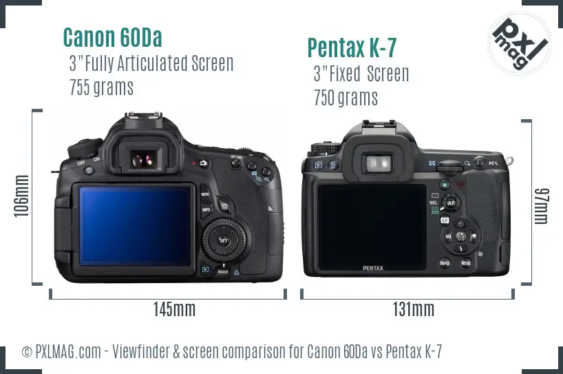 Canon 60Da vs Pentax K-7 Screen and Viewfinder comparison