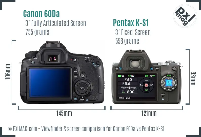 Canon 60Da vs Pentax K-S1 Screen and Viewfinder comparison