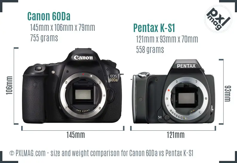 Canon 60Da vs Pentax K-S1 size comparison