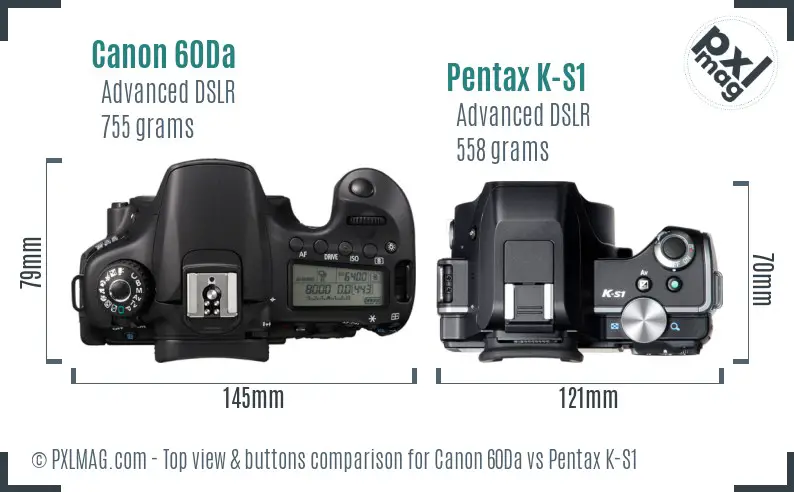 Canon 60Da vs Pentax K-S1 top view buttons comparison