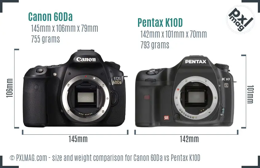 Canon 60Da vs Pentax K10D size comparison