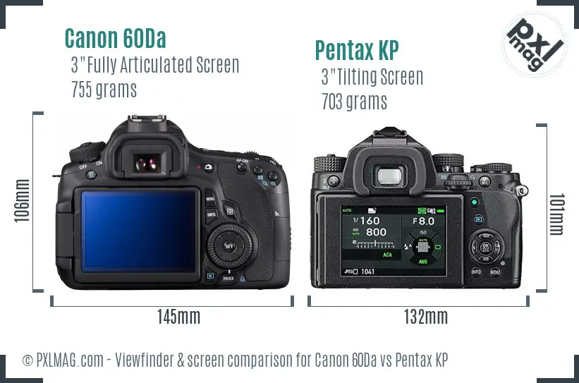 Canon 60Da vs Pentax KP Screen and Viewfinder comparison