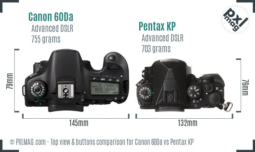 Canon 60Da vs Pentax KP top view buttons comparison