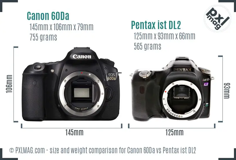 Canon 60Da vs Pentax ist DL2 size comparison