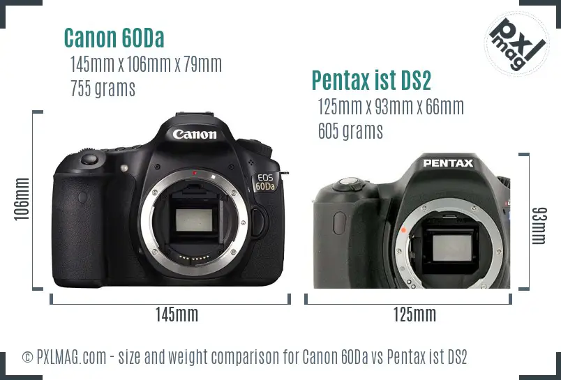 Canon 60Da vs Pentax ist DS2 size comparison