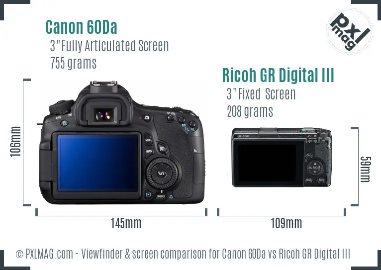 Canon 60Da vs Ricoh GR Digital III Screen and Viewfinder comparison