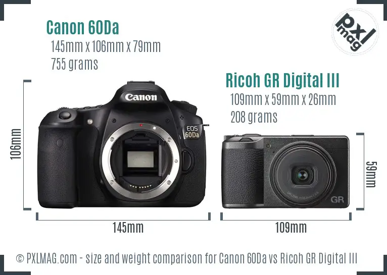 Canon 60Da vs Ricoh GR Digital III size comparison