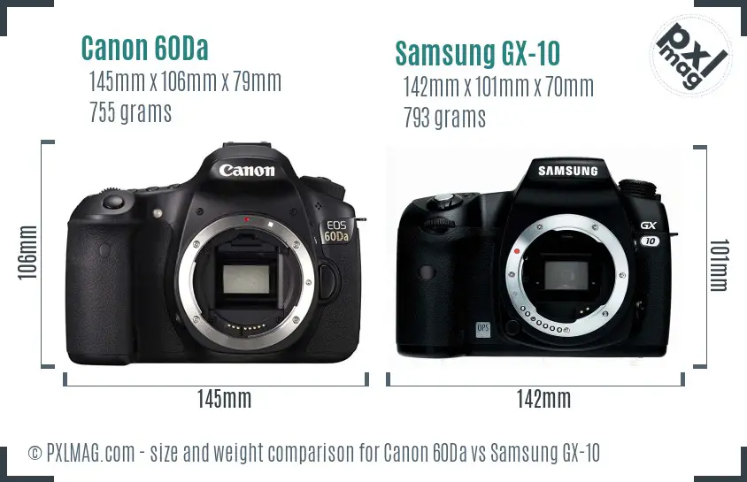 Canon 60Da vs Samsung GX-10 size comparison