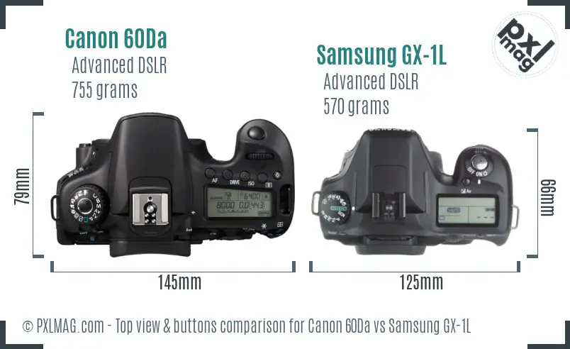 Canon 60Da vs Samsung GX-1L top view buttons comparison