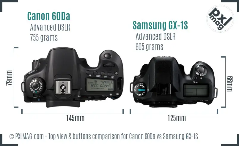 Canon 60Da vs Samsung GX-1S top view buttons comparison