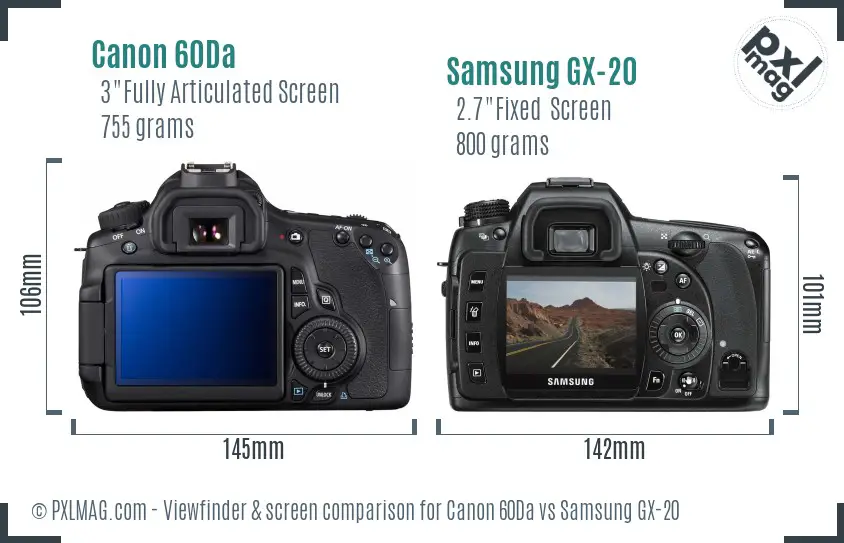 Canon 60Da vs Samsung GX-20 Screen and Viewfinder comparison