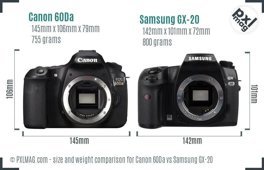 Canon 60Da vs Samsung GX-20 size comparison