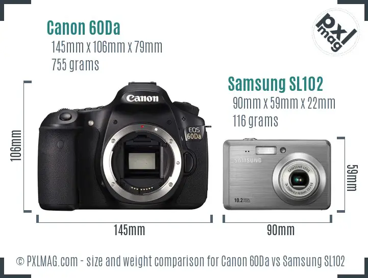 Canon 60Da vs Samsung SL102 size comparison