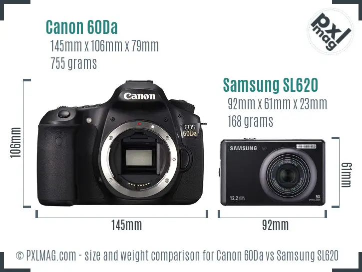 Canon 60Da vs Samsung SL620 size comparison
