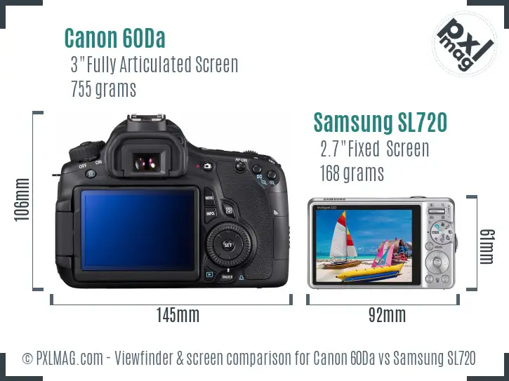 Canon 60Da vs Samsung SL720 Screen and Viewfinder comparison