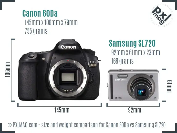Canon 60Da vs Samsung SL720 size comparison