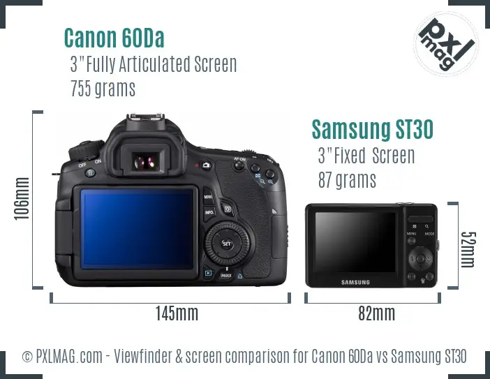 Canon 60Da vs Samsung ST30 Screen and Viewfinder comparison