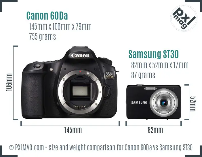 Canon 60Da vs Samsung ST30 size comparison