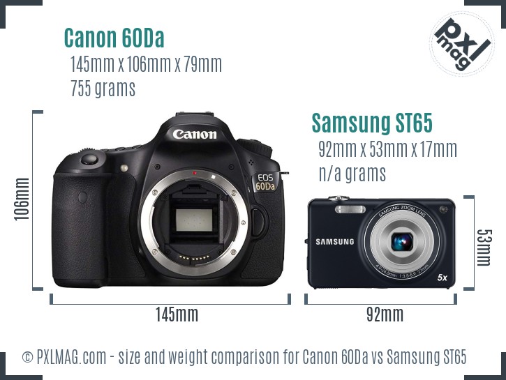 Canon 60Da vs Samsung ST65 size comparison