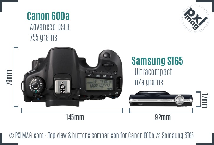 Canon 60Da vs Samsung ST65 top view buttons comparison