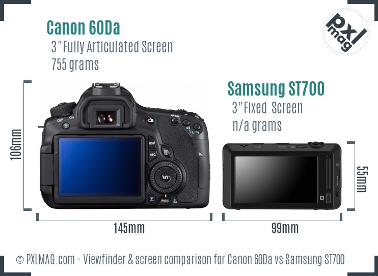 Canon 60Da vs Samsung ST700 Screen and Viewfinder comparison